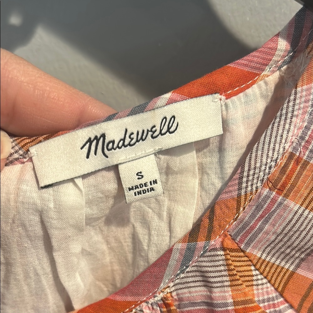 Madewell Orange Plaid Blouse
